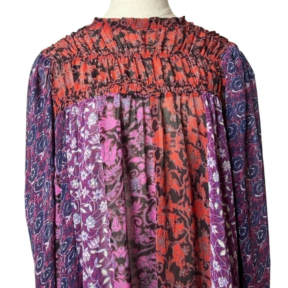 Free People Merrie Mix RARE Print Long Sleeve Oversized Tunic Size XS